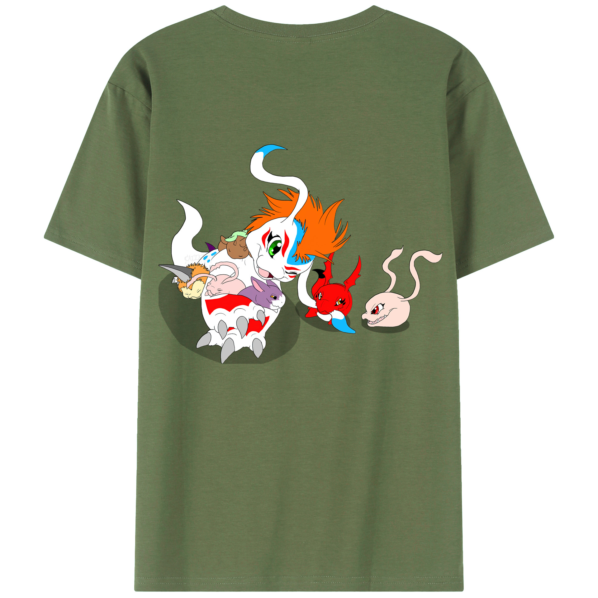 （画像用） Digimon デジタルモンスター/デジモン 綿100％ メンズ半袖Tシャツ（バックプリント） 通気性